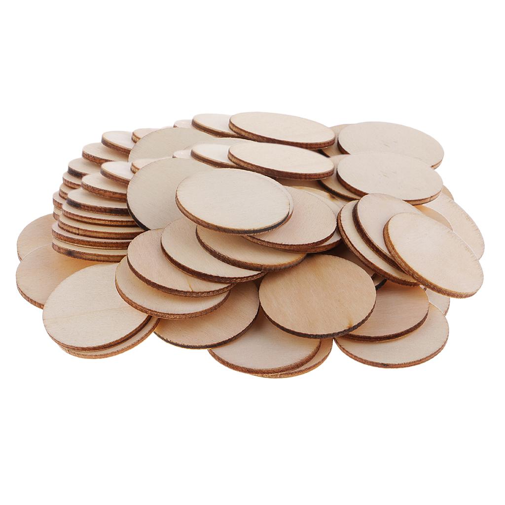 100 Pieces Round Unfinished Wood Pieces for DIY Tags Kids Art Craft 35mm