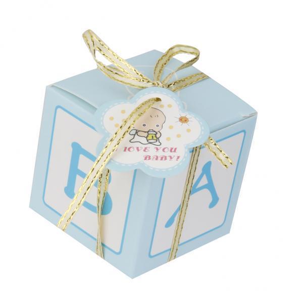 4X Strong Ribbon Paper Box Boy Party Favor Gifts Candy Packing Boxes Blue