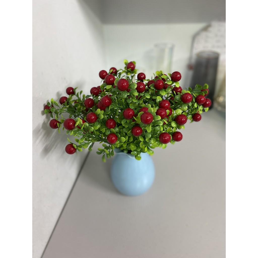 Cây giả- cây nhựa chery đỏ trang trí cao 30-35cm 8-10 quả trang trí nhà cửa, quán café