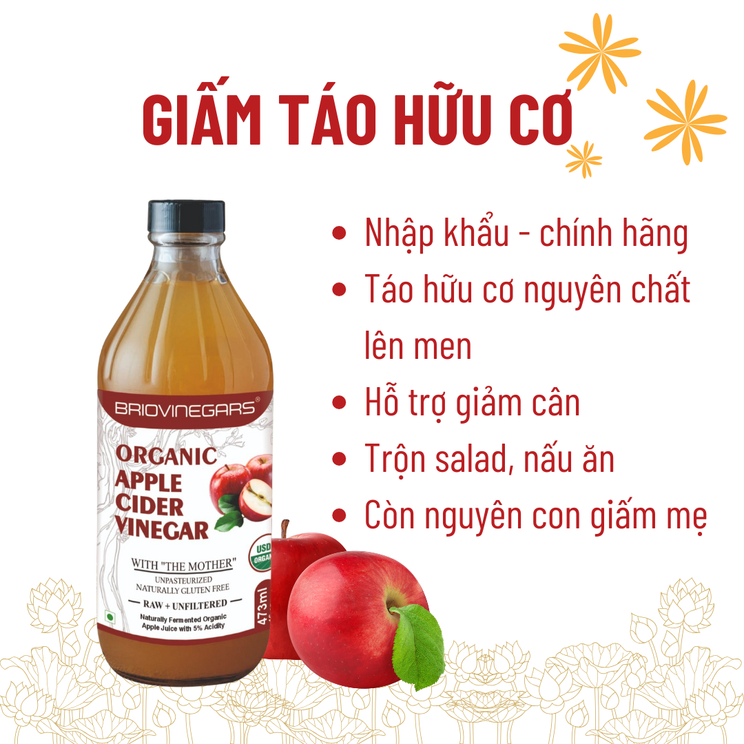 GIẤM TÁO HỮU CƠ HIỆU BRIOVINEGARS - ORGANIC APPLE CIDER VINEGAR 473ml