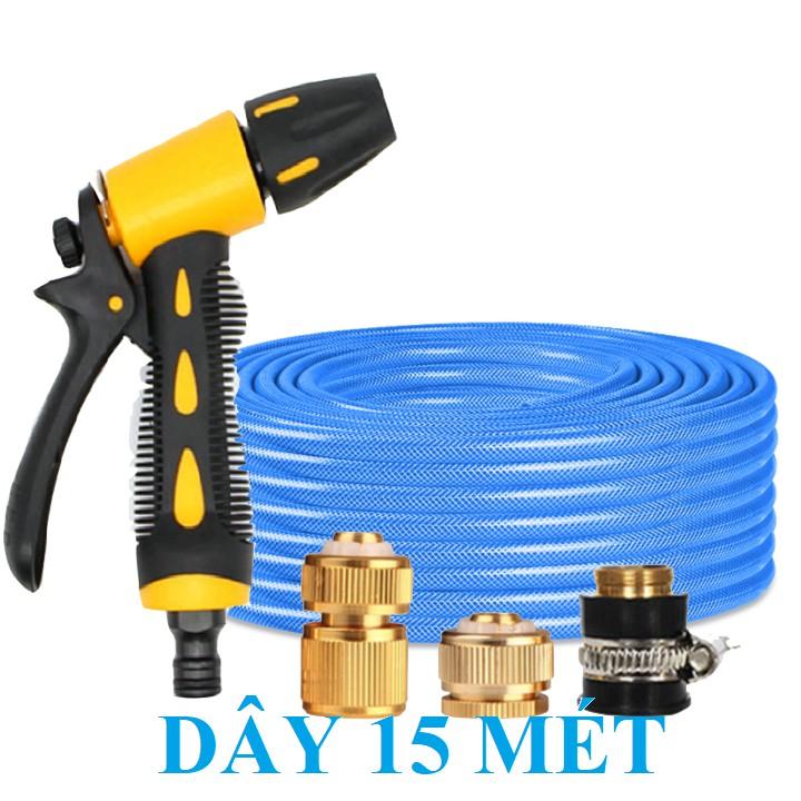 Bộ dây vòi xịt nước rửa xe, tưới cây . tăng áp 3 lần, loại 15m 206236 đầu đồng,cút đồng+ tặng đai TL