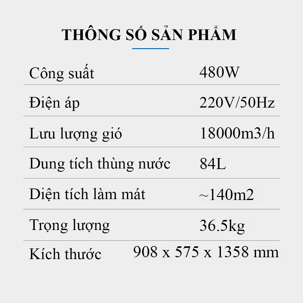 Quạt Điều Hòa XS-18000 Cơ, Máy Làm Mát Hơi Nước , Dung Tích 84L, Công Suất Lớn 480W, Mô Tơ Đồng 100% Nguyên Chất, Tiết Kiệm Chi Phí Và An Toàn Cho Gia Đình Bạn