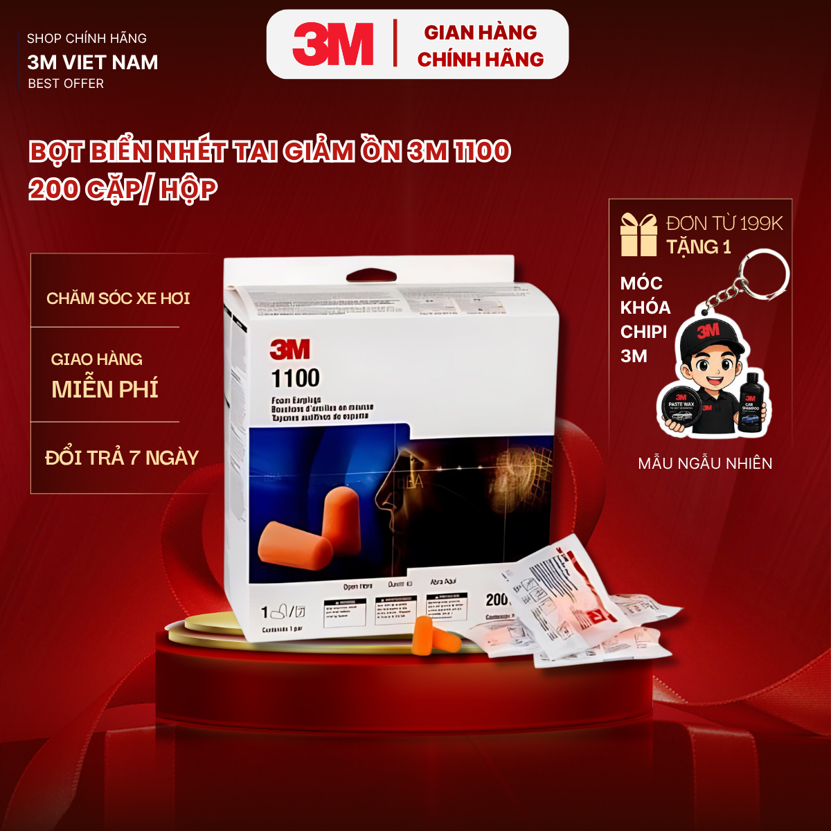 Nút tai dạng bọt xốp không dây giảm ồn 3M 1100