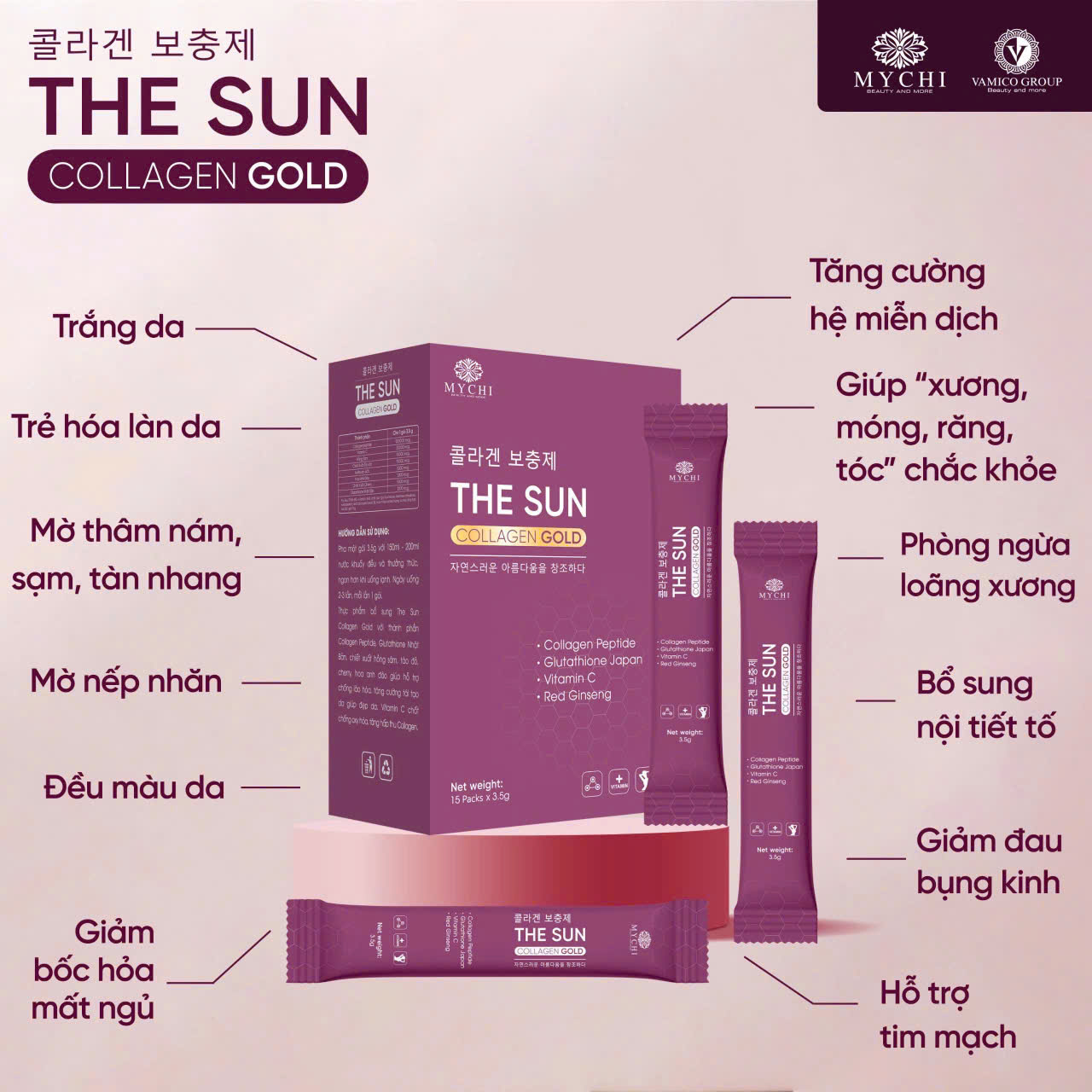 The Sun Collagen Gold Mychi - đẹp da, mờ nám, mượt tóc, tốt cho nội tiết tố nữ