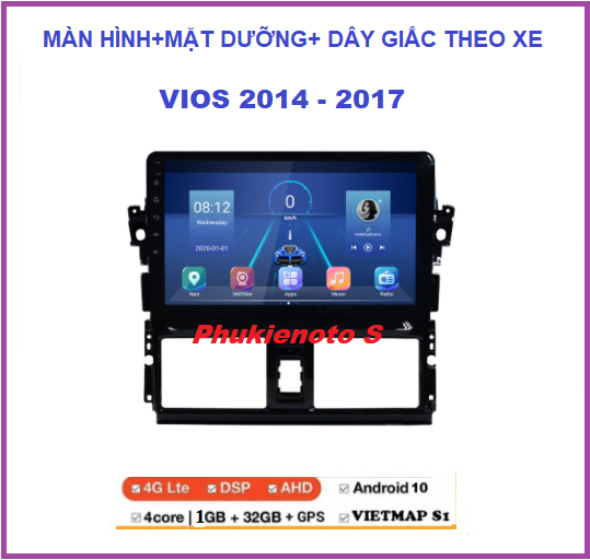 BỘ Màn hình ô tô VIOS 2014-2017 .Màn dvd Androi lắp sim 4G-thu phát wifi ram1G-rom32G có mặt dưỡng và dây giắc đi kèm, hỗ trợ cổng cắm USB,camera lùi, đầu dvd ô tô, đồ chơi xe hơi.