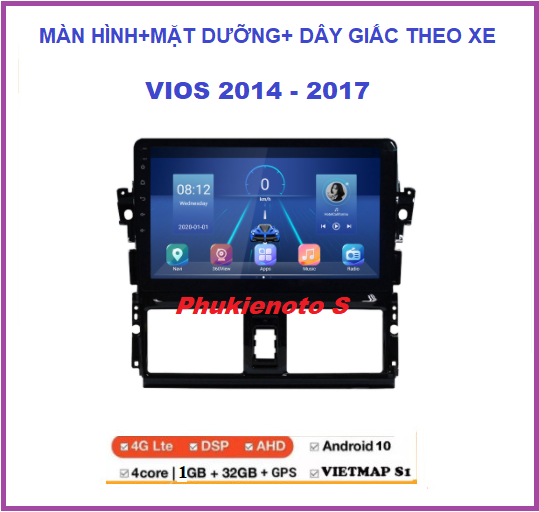 Bộ Màn hình ô tô dvd android 10inch ram1G-rom32G theo xe VIOS 2014-2017+Mặt dưỡng và dây giắc dòng lắp sim 4G-phát wifi.