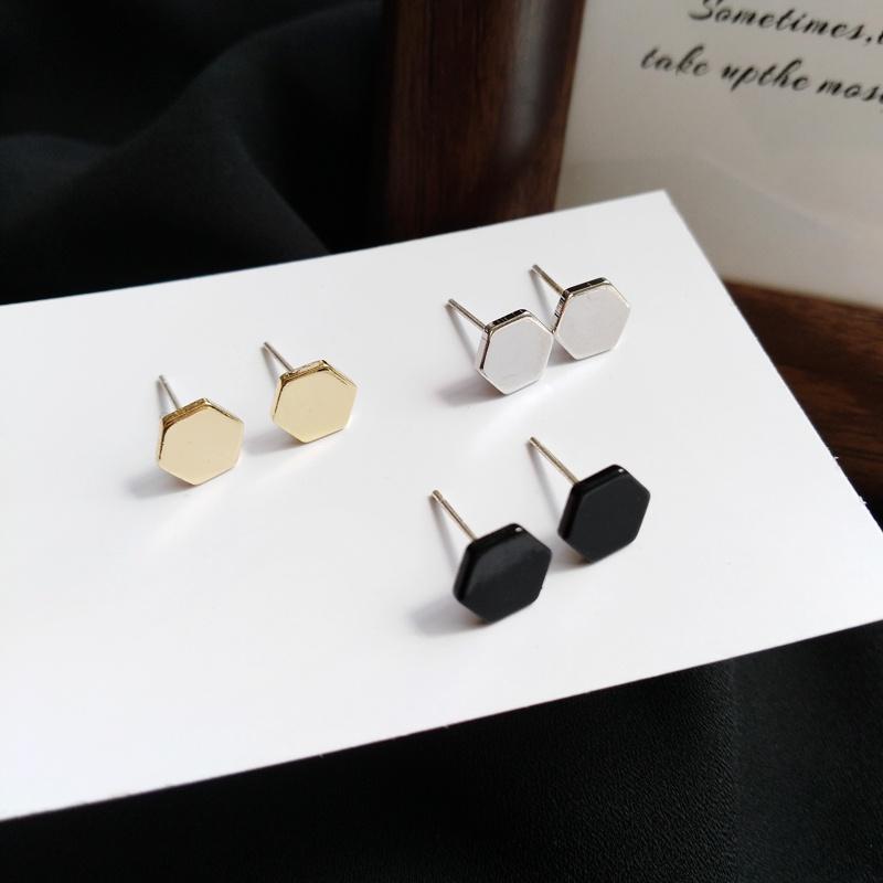 Bông tai nữ thiết kế hình học màu vàng màu đen cá tính phụ kiện trang sức
