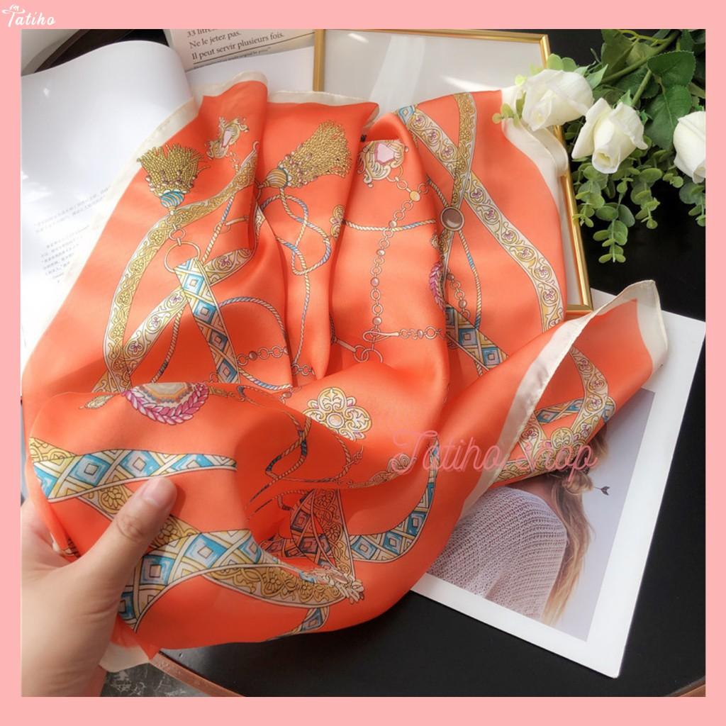 Khăn Lụa Vuông, Khăn Turban Cao Cấp Họa Tiết Dây Thừng - Chất Liệu Lụa Chiffon 70x70cm - Mã KL026