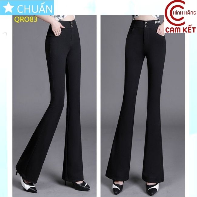 Quần jean nữ ống loe dáng dài QRO83 ROSATA tại BCASHOP ưng cao 2 nút có đính 3 trái tim bên hông, phom chuẩn, chất liệu jean cao cấp - màu đen