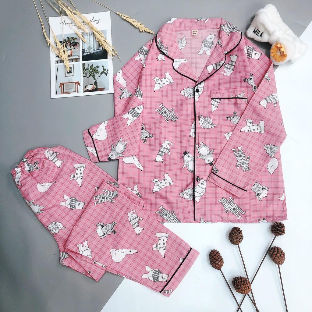 Đồ ngủ pijama nữ dáng dài tay chất kate thái cao cấp, Bộ quần áo mặc nhà pyjama- pizama HATIBO