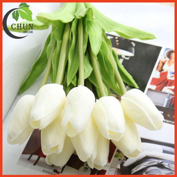 Hoa giả, bó hoa tulip cao su non mềm mịn như thật