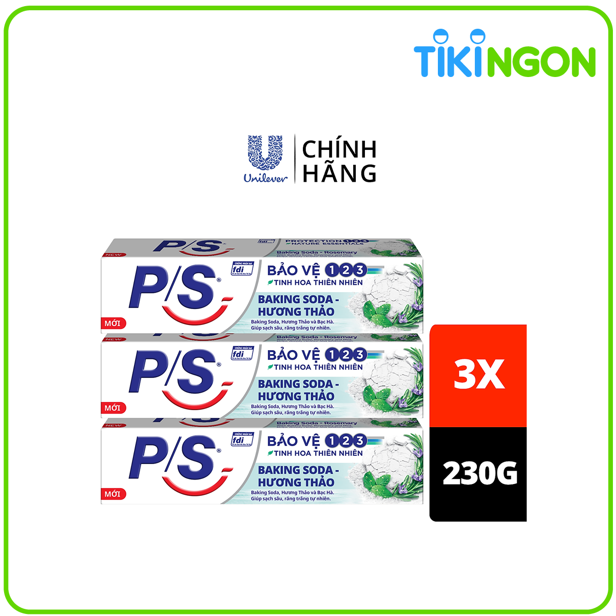 Combo 3 Kem đánh răng P/S Bảo Vệ 123 Baking Soda - Hương Thảo 230g giúp làm trắng răng tự nhiên
