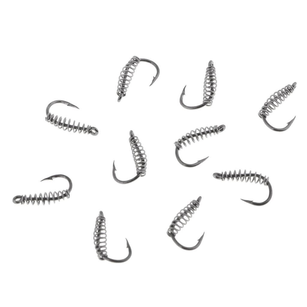 10pcs Stainless Steel Fishing Hooks with Spring Barbed Swivel Carp Jig Fishhook for Pulling Baits