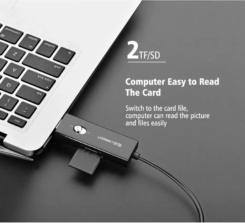 Ugreen UG30520US191TK 25CM màu Đen Cáp chuyển đổi TYPE C sang USB 2.0 + SD TF vỏ nhựa ABS - HÀNG CHÍNH HÃNG