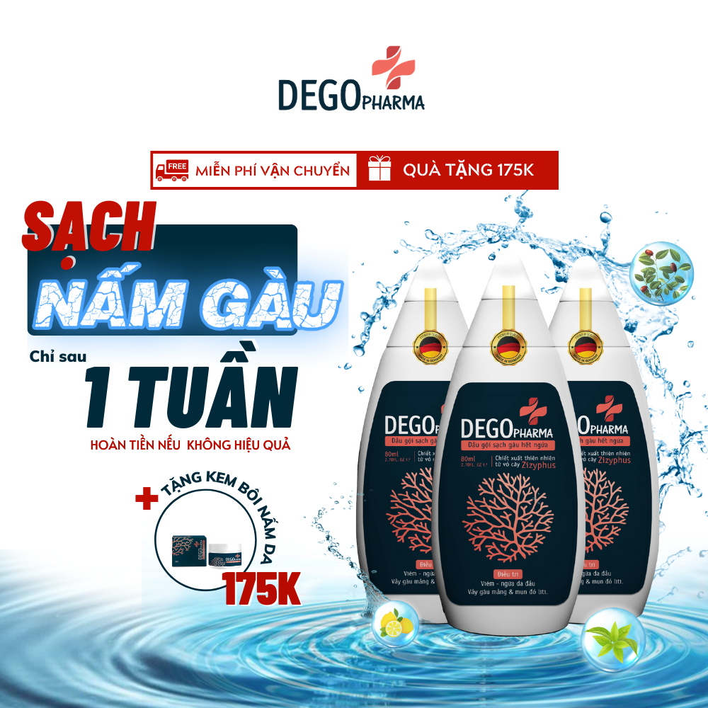 Combo 03 dầu gội sạch gàu hết ngứa Dego Pharma chiết xuất hoàn toàn từ thiên nhiên an toàn với người sử dụng có dung tích 80ml