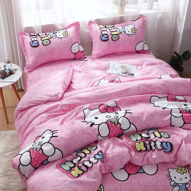 Bộ chăn ga gối cotton LIDACO PL1 - Kitty Hồng - TẶNG VỎ GỐI ÔM