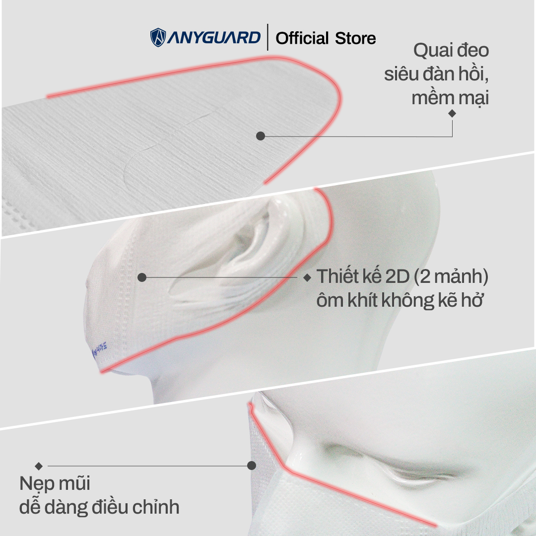 ComBo Khẩu Trang 2D Hàn Quốc Anyguard Chính Hãng - Dành Cho Người Lớn - Quai Đeo Siêu Đàn Hồi, 3 Lớp Bảo Vệ Tối Ưu - ISO 9001:2015, ISO 13485:2016, QCVN 01:2017/BTC