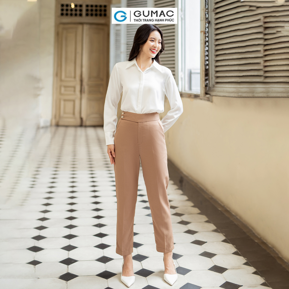 Quần tây nữ ống đứng phối 2 nút công sở tôn dáng thanh lịch thời trang GUMAC QD07051