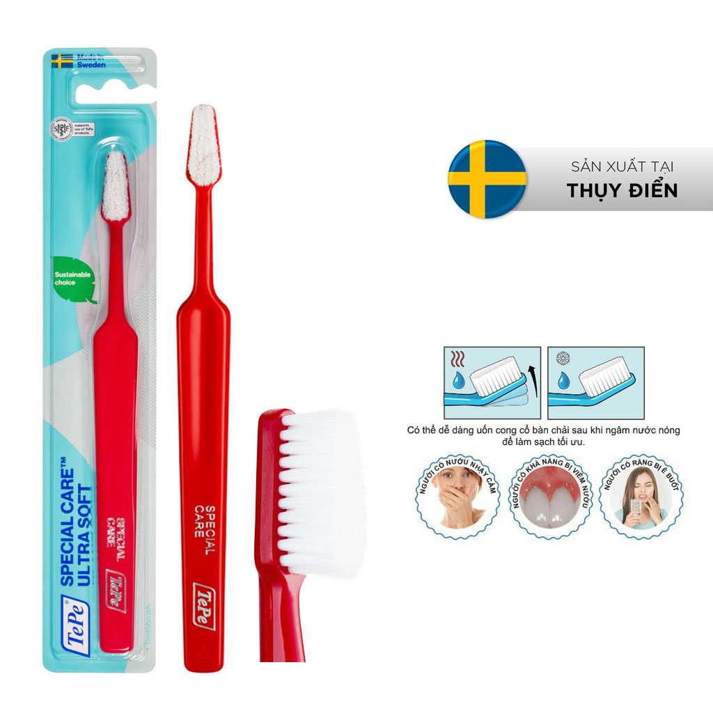 Bàn chải đánh răng siêu mềm màu đỏ - dùng sau phẫu thuật răng miệng Tepe Special Care