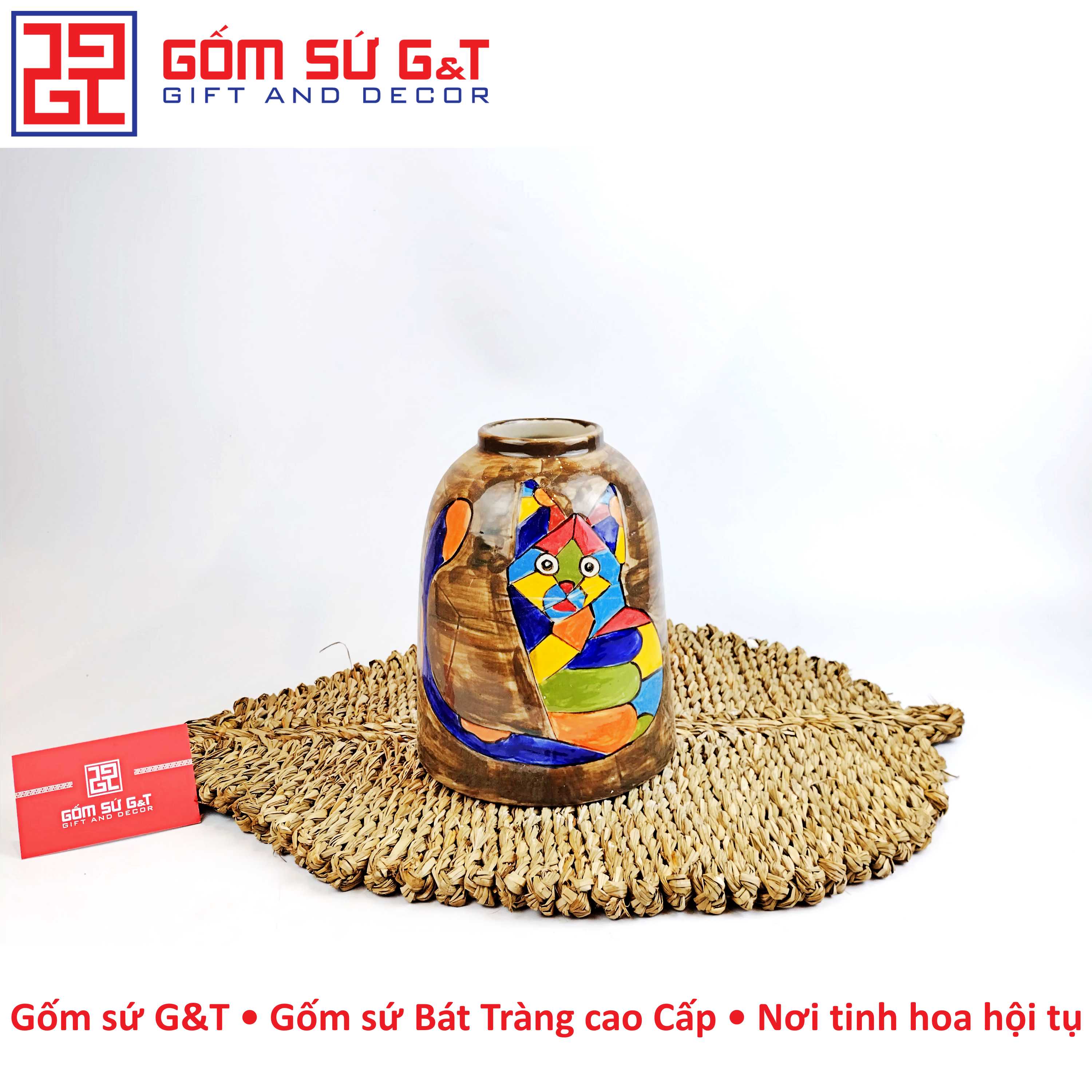 Lọ hoa chuông vẽ mèo Gốm Sứ G&T