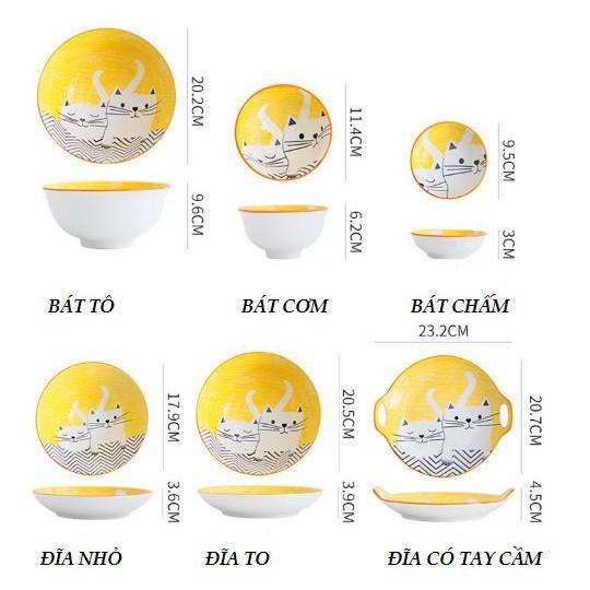Set 4 bát cơm và 4 thìa mèo vàng