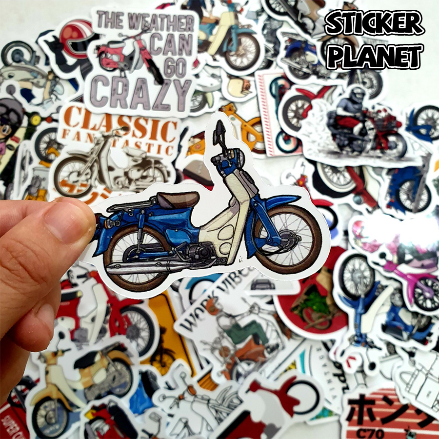 Sticker hình dán xe máy super cub trang trí mũ bảo hiểm, đàn, guitar, ukulele, điện thoại laptop,macbook