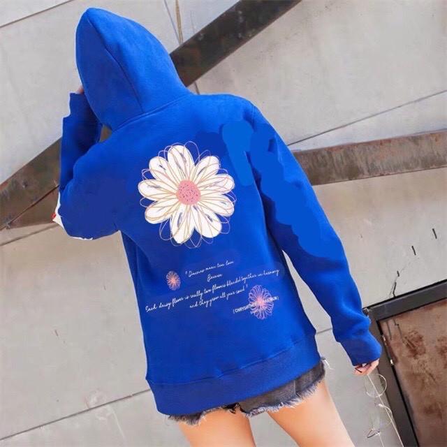 Áo khoác nỉ chui hoddie nam nữ in bông hoa sau lưng
