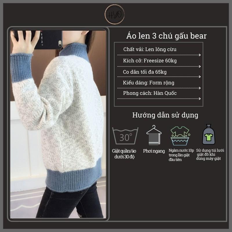 Áo Len Nữ 3 chú gấu Bear Lông Cừu form rộng Hàn Quốc thu đông HYO Quảng Châu