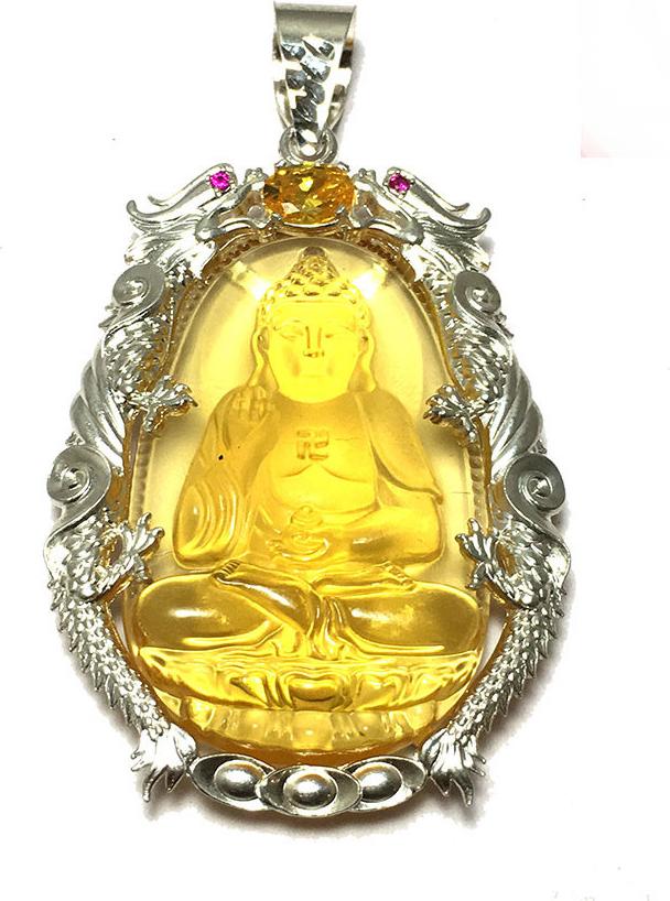 Mặt dây nam Bạc QTJ ngài phật ADIDA đá mã não tự nhiên màu vàng bọc rồng chầu bạc ta cao cấp Bạc QTJ - MBM51