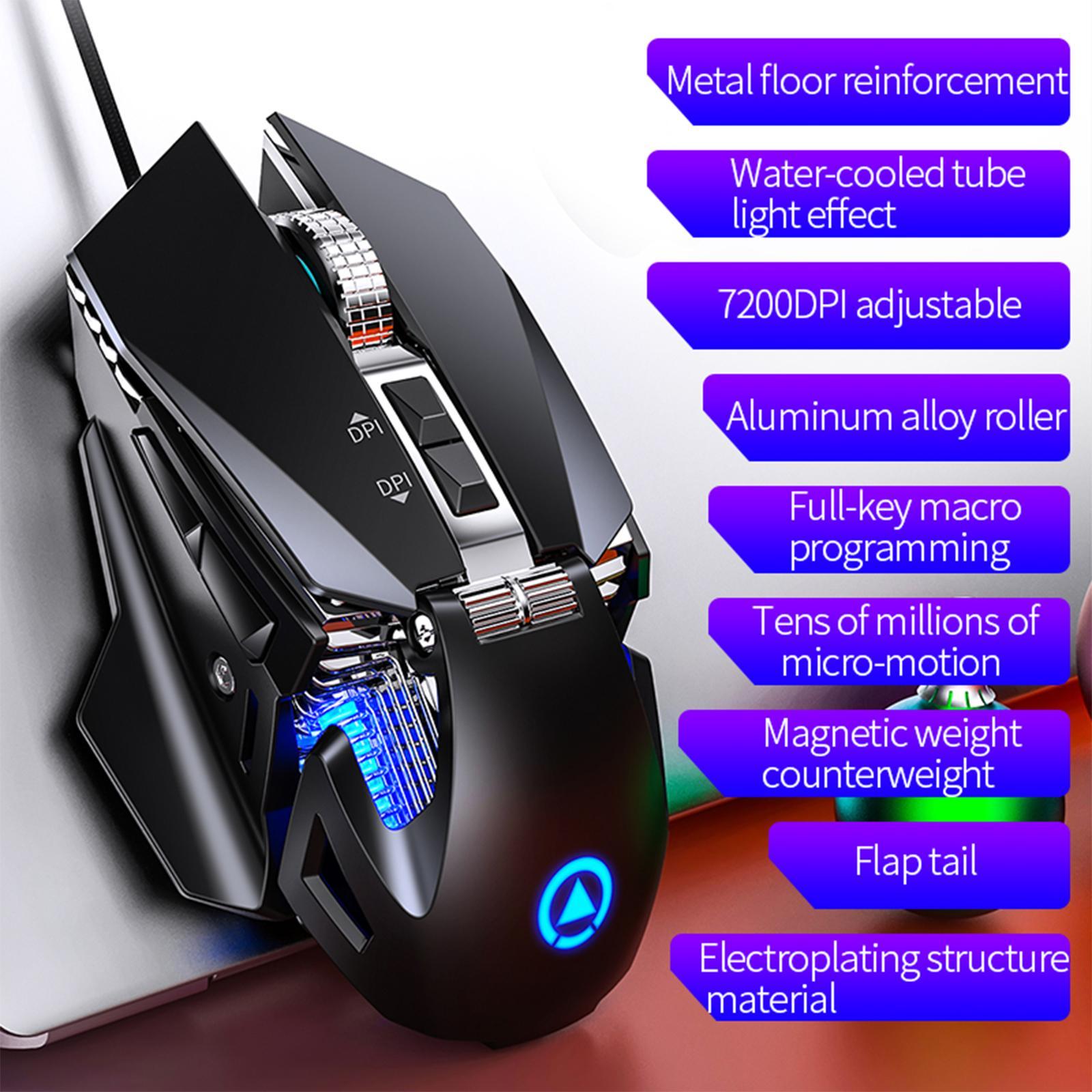 Mechanical Gaming Mouse Wired Adjustable DPI up to 7200 Dynamic Lighting Full Keys 7 Buttons Optical Mouse for PC Notebook Ergonomic Mice