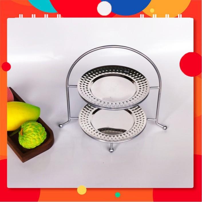 Bộ kệ trang trí 2 tầng có dĩa inox 304 cao cấp.