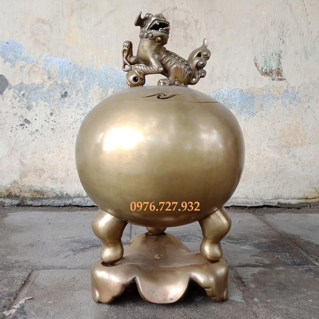 Đỉnh bóng độc nghê, đỉnh chân guột 50cm, đồ đồng trang trí, đỉnh đồng xông trầm