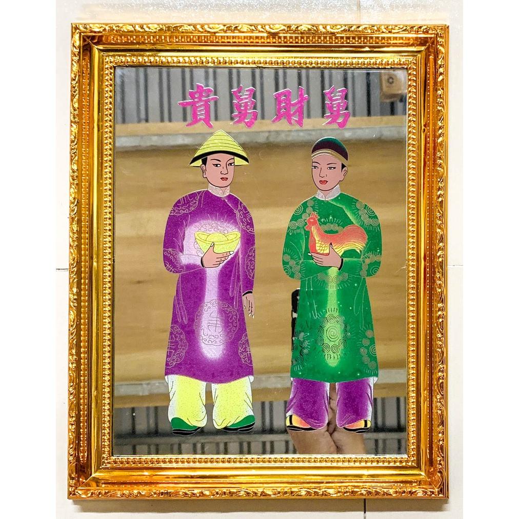 Tranh kiếng thờ Cậu Tài Cậu Quý - Khung nhựa cứng mạ vàng xi
