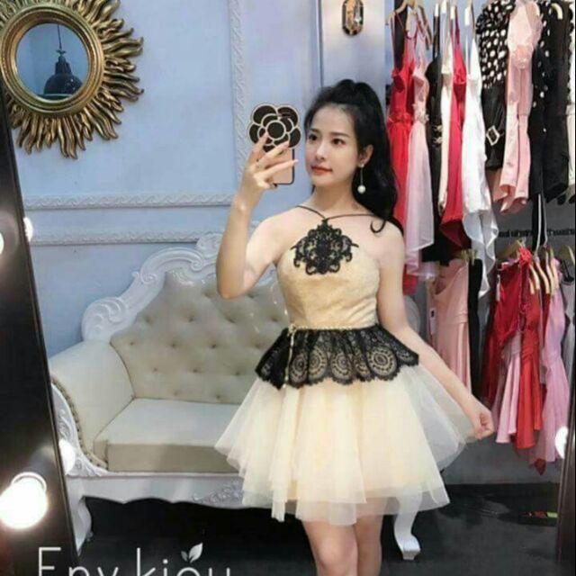 Đầm cúp yếm ren kết bầu