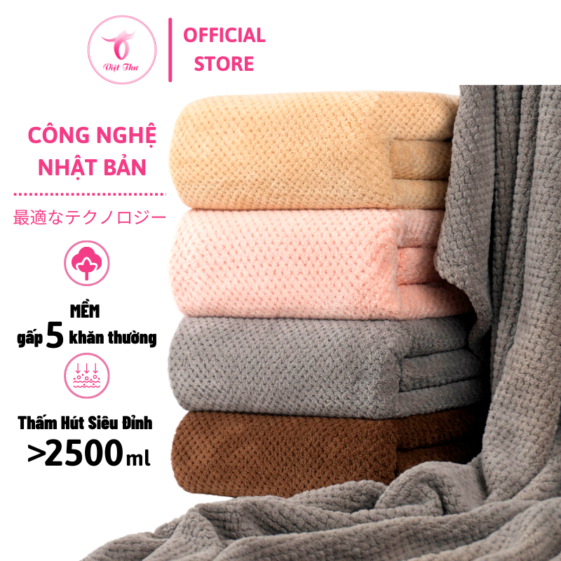 Khăn tắm cao cấp Việt Thư, khăn tắm sợi microfiber ngoại nhập siêu mềm, siêu thấm, 70x140 cm, 320gr - Hàng Chính Hãng