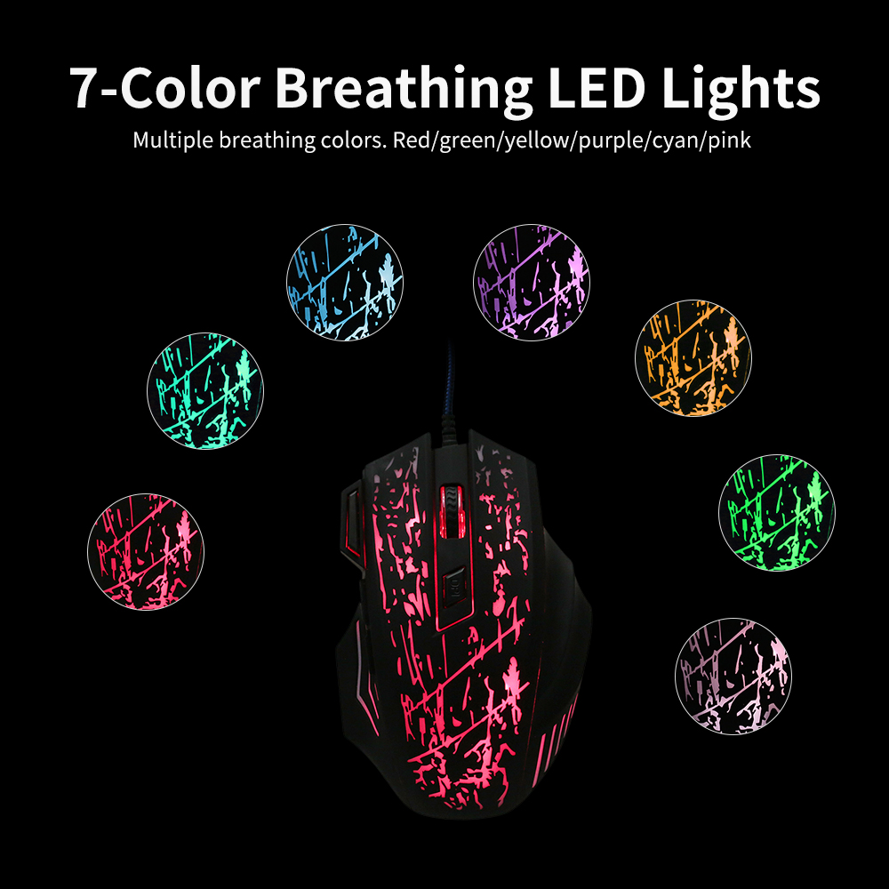 Chuột chơi game có dây chuyên nghiệp 5500DPI với 7 nút Ergonomic Grip Đèn RGB