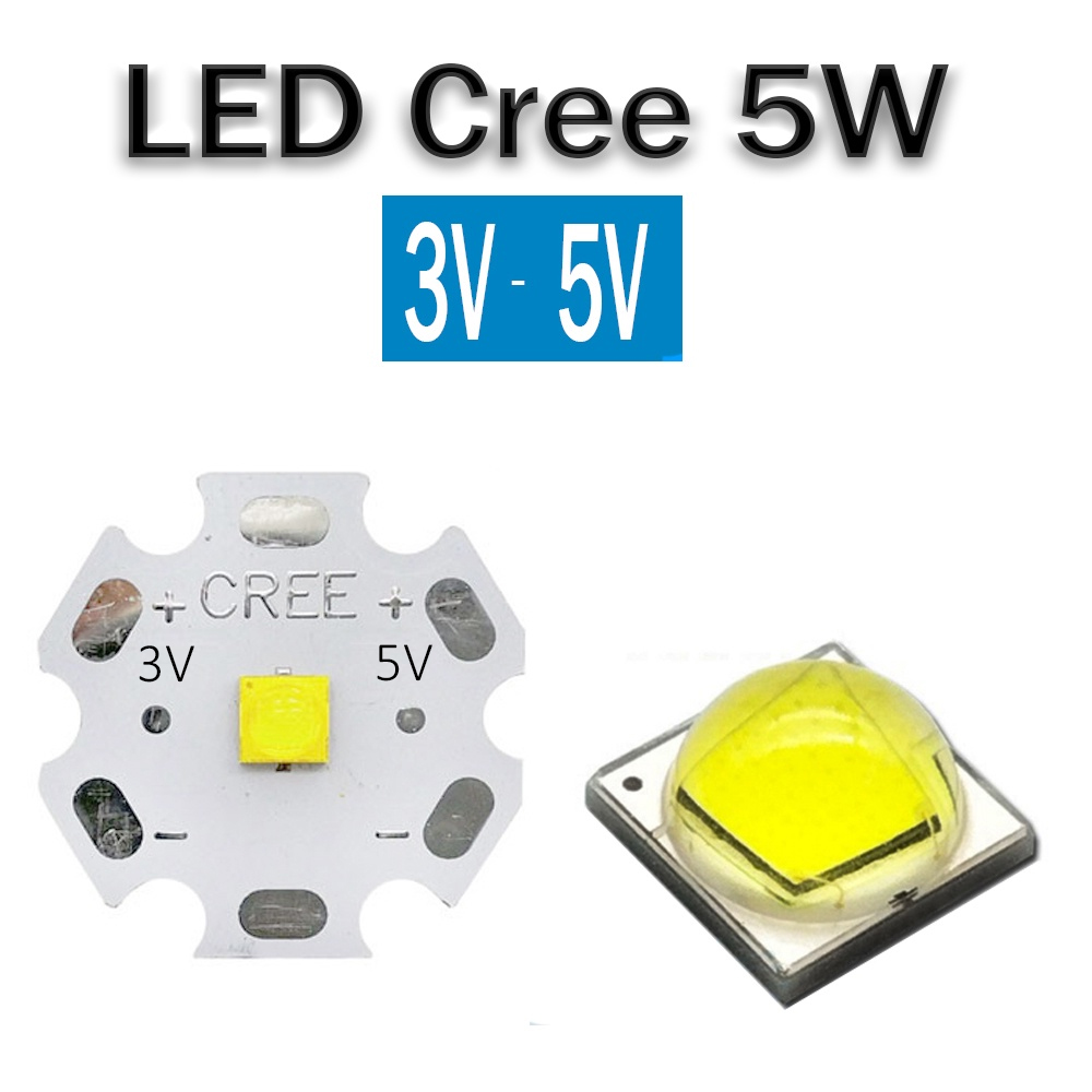 Chip Led Cree, Bóng đèn Led 5W điện áp 3V-5V, Ánh sáng Trắng, Vàng, Trung tính, Đã hàn sẵn đế tản nhiệt 20mm