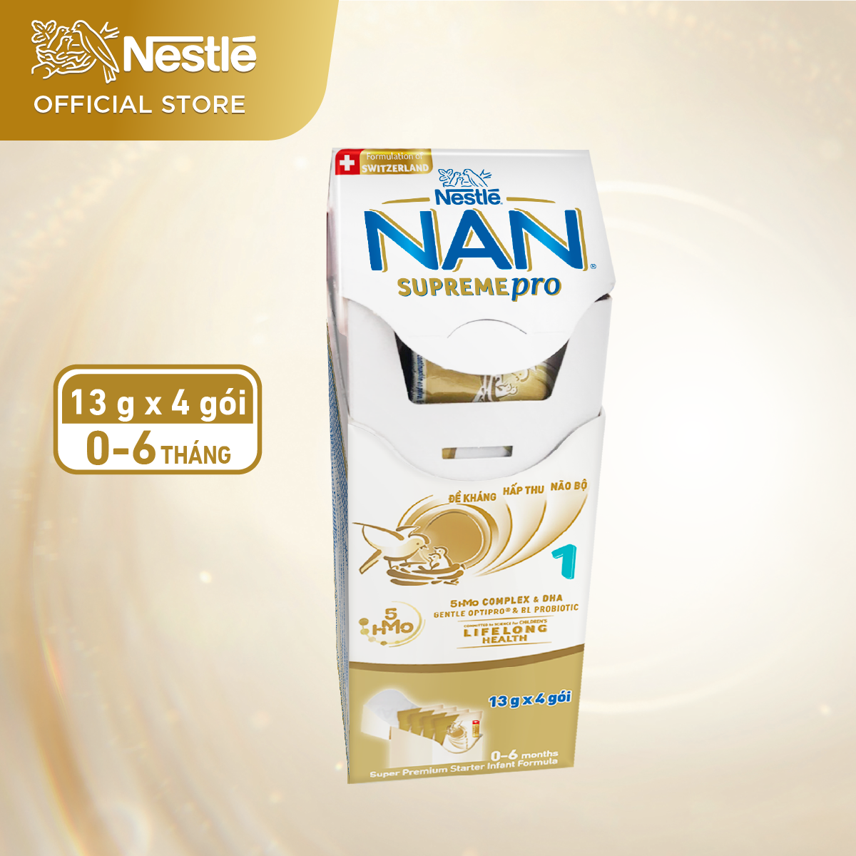Sữa bột Nestlé NAN SupremePro 1 Hộp 4x13g với 5HMO & đạm Gentle Optipro nhập khẩu từ Đức