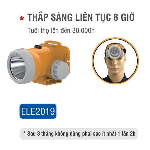 Đèn sạc đội đầu có khả năng chống nước mưa chính hãng Roman ELE2019 - Thắp sáng liên tục đến 8 giờ sử dụng với 2 dòng ánh sáng ấm hoặc trắng