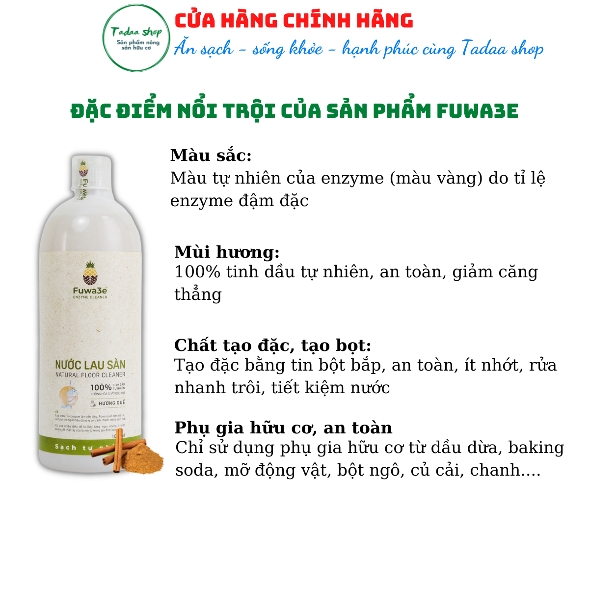 Nước lau sàn sinh học hữu cơ Fuwa3e hương quế khử mùi đuổi muỗi diệt nấm mốc