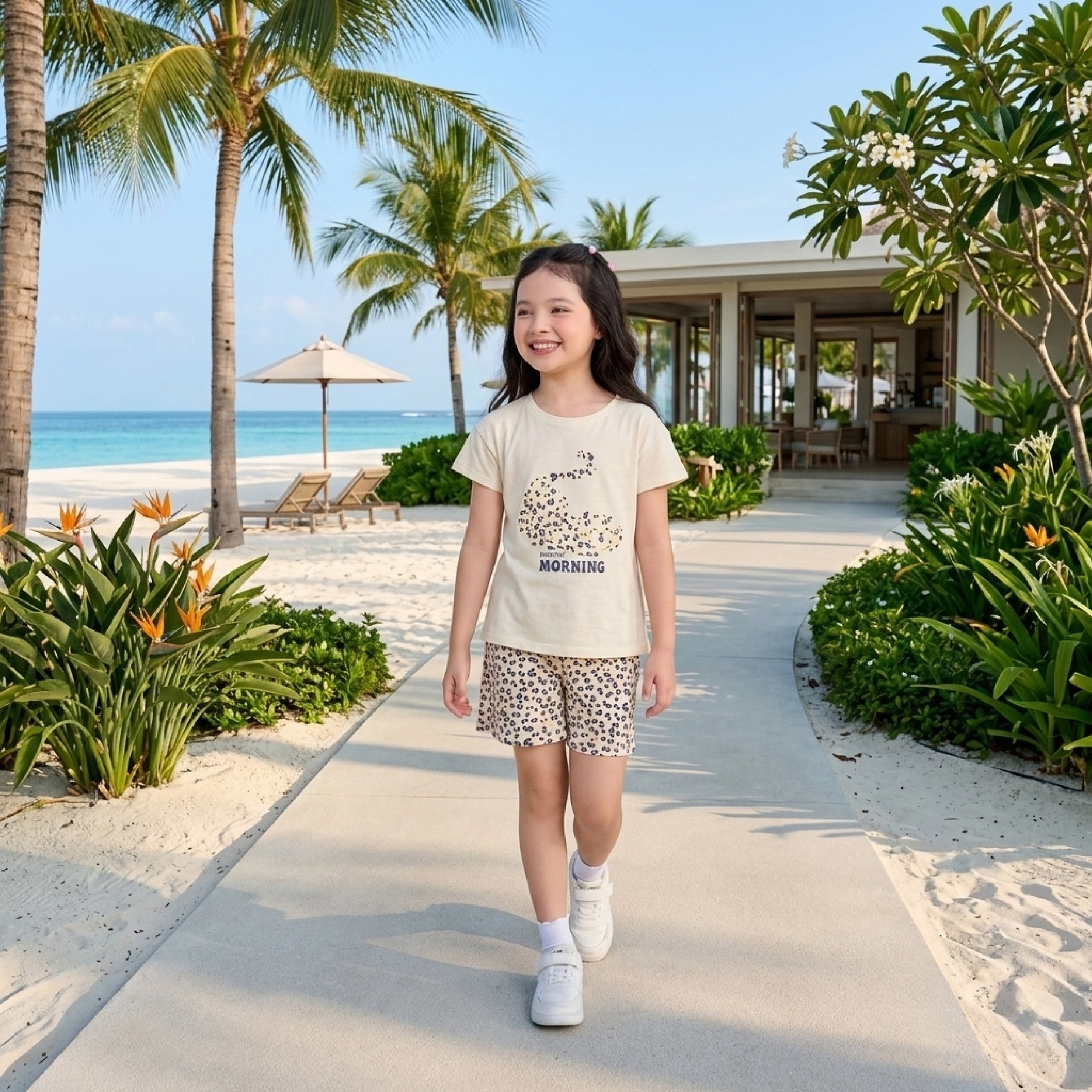 Bộ cộc tay bé gái Bigfox Miss Meow size đại áo thun ngắn tay quần đùi cotton in mèo cỡ 3-11 tuổi