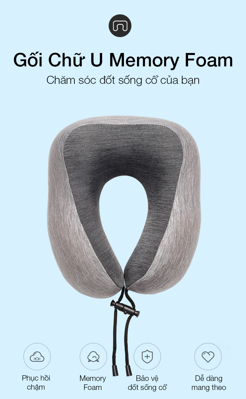 [Tặng kèm túi] Gối Choàng Cổ du lịch chữ U, Memoary foarm Maris MR-202, giữ thăng bằng đầu cổ, giảm áp lực lên vai