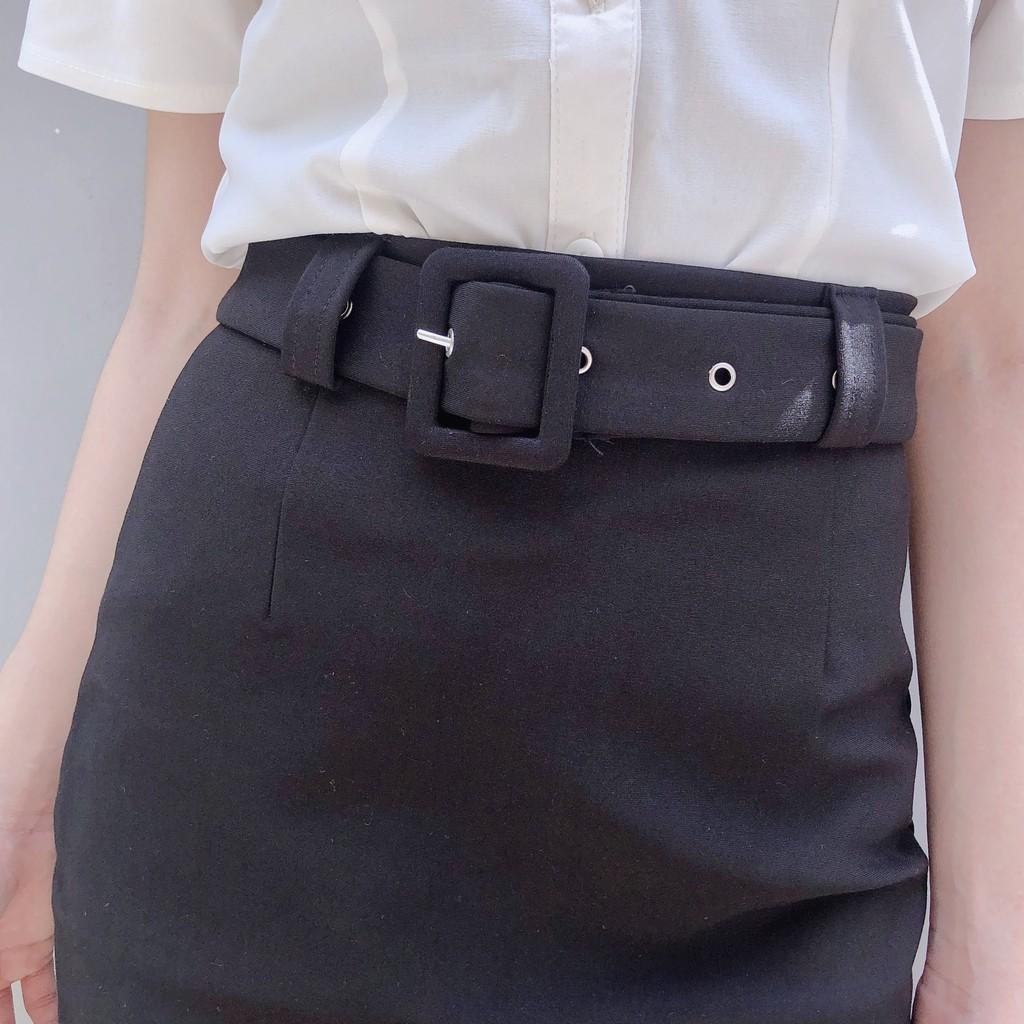 Chân váy công sở dài bigsize kèm belt màu đen dài 63cm 