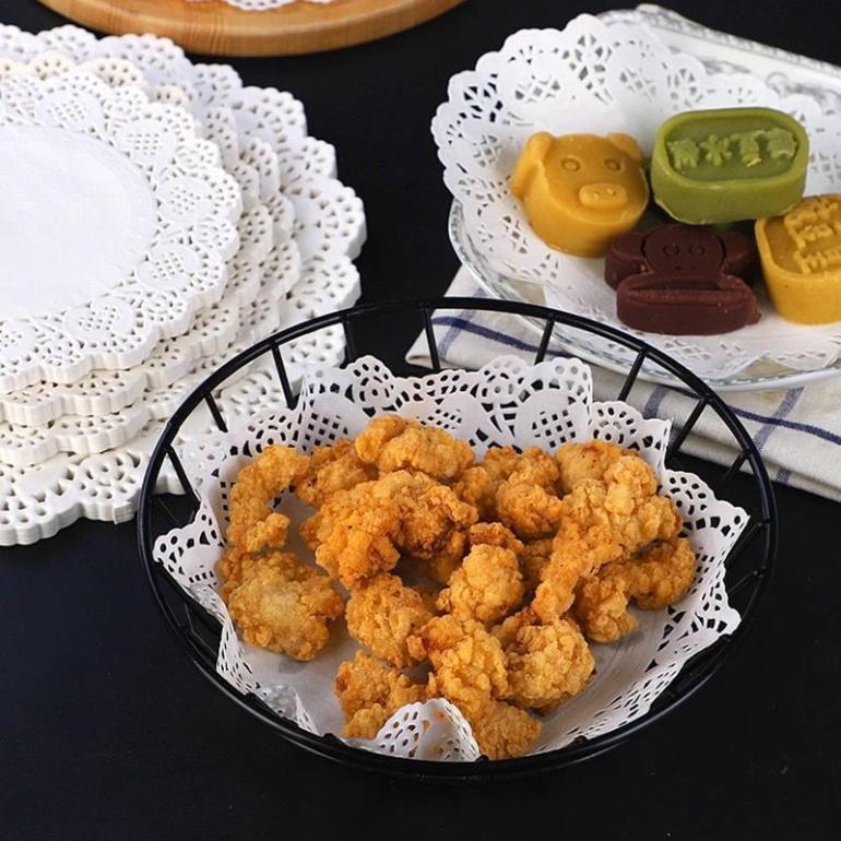 140 Giấy Thấm Dầu Ăn Size lớn 21cm Cao Cấp Họa Tiết Ren Sang Trọng Hình Tròn Lót Bánh - Đồ Ăn - Thấm Hút Tốt
