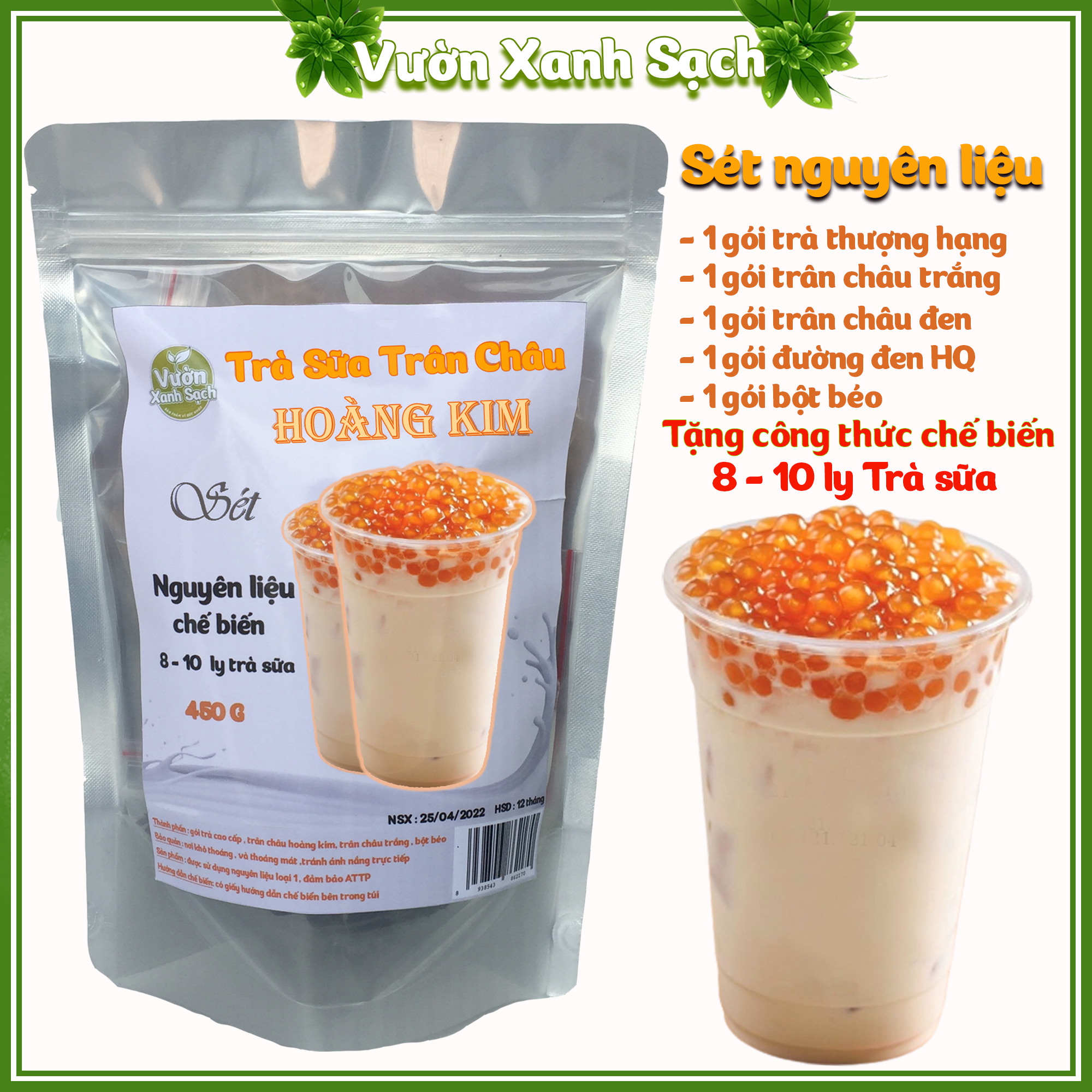 Trà sữa trân châu Hoàng Kim / Nguyên liệu pha chế trà sữa 10 - 12 ly trà sữa thơm ngon / Đồ ăn vặt / Vườn Xanh Sạch/Có hướng dẫn cách nấu