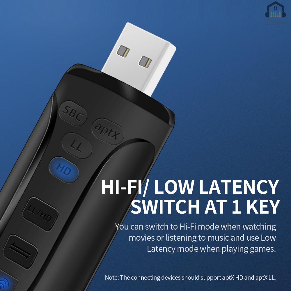 Bộ truyền tín hiệu âm thanh USB BT 5.0 kèm anten 2 BT APTX HD/APTX LL/APTX