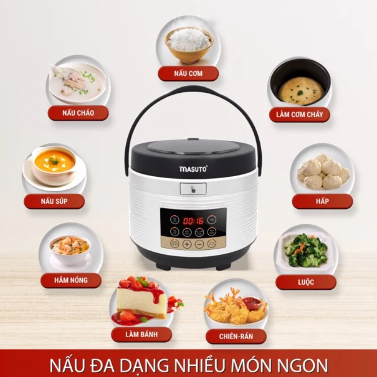 Nồi Cơm Điện Tử MASUTO MS-RD18 Công Nghệ Nhật Bản Dung Tích 1.25 Lít Công Suất 700 W - Hàng Chính Hãng