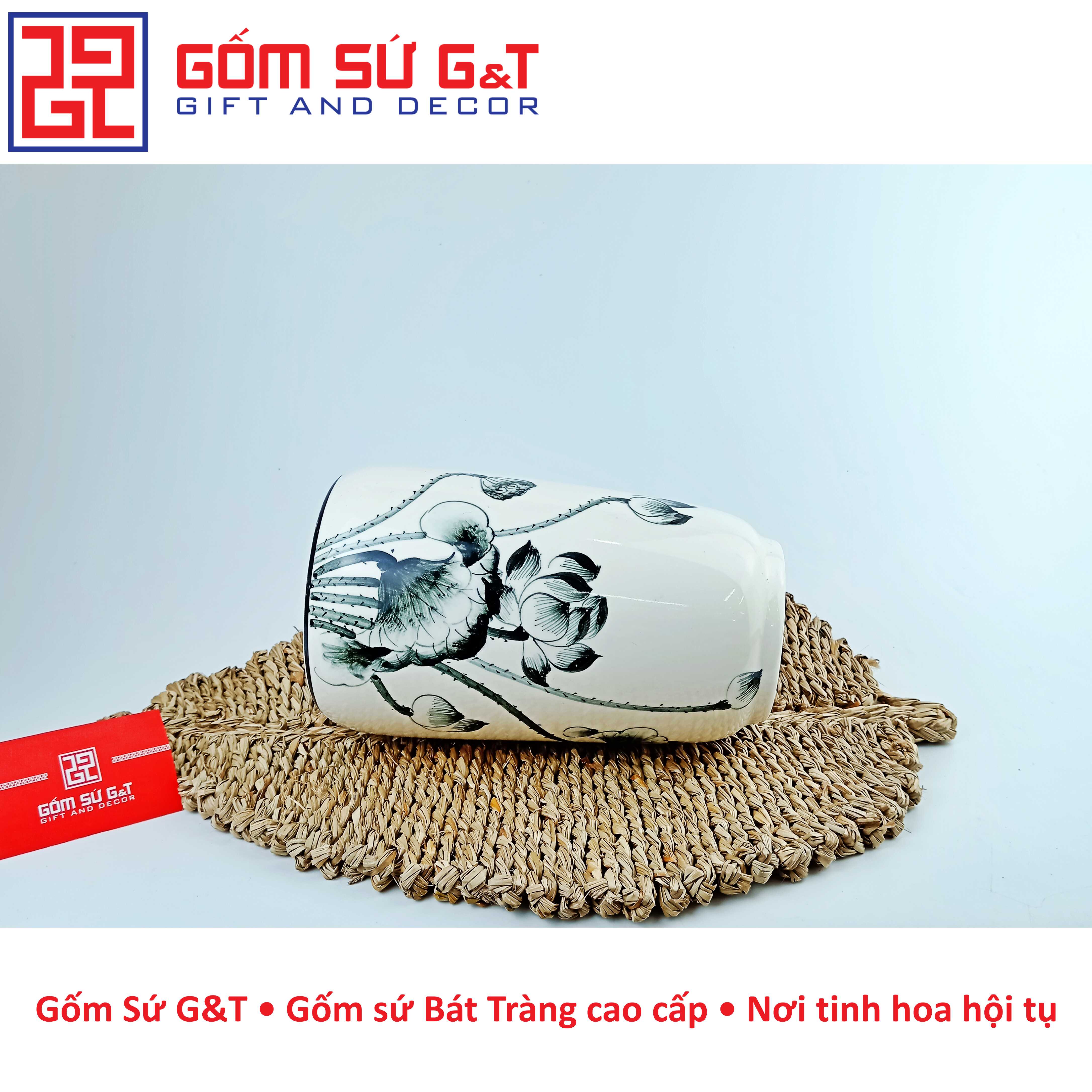 Lọ hoa dáng đu đủ vẽ sen tràm Gốm Sứ G&amp;T
