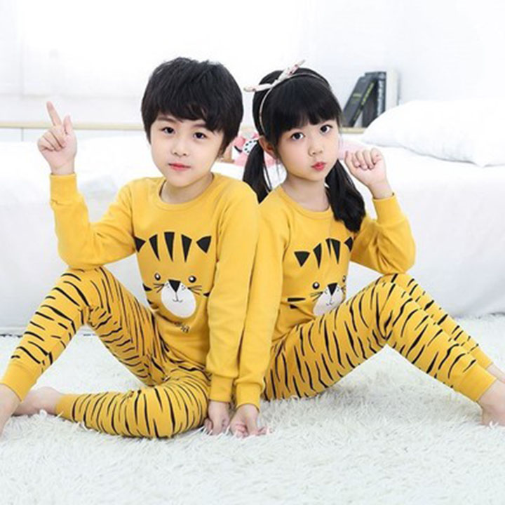 Bộ mặc ở nhà dài tay in hình hổ vằn ngộ nghĩnh cho bé trai và bé gái