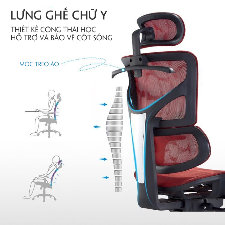 Ghế xoay văn phòng cao cấp, ghế xoay công thái học đệm lưới , lưng lưới, tựa đầu, móc treo đồ, ghế làm việc, ghế giám đốc